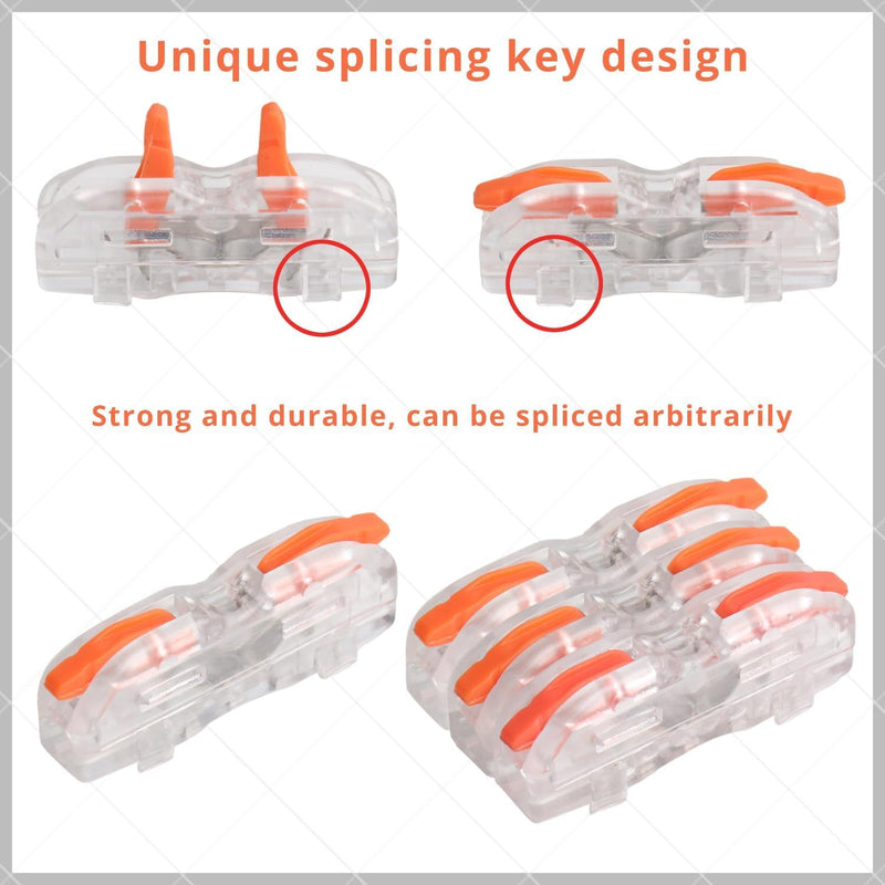 1 in 1 Out Lever Nuts Compact Splicing Wire Connectors,40 Pcs in Buckets of Quick Connect Electrical Splicing Connectors Orange Handle and Transparent White Shell Lever Nuts 40