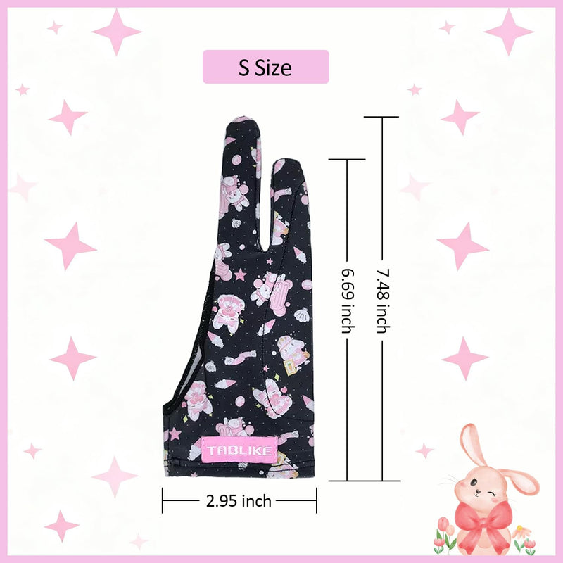 Artist Drawing Glove, Breathable Two Finger Digital Art Glove 3-Layer Palm Rejection Right/Left Hand Digital Graphic Tablet Medium Black-Pink