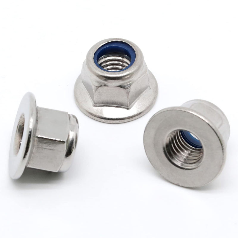 M6-1.0 Flange Nylon Insert Lock Nuts Flanged Locknuts, DIN 6926, Stainless Steel 18-8 (304), Bright Finish, 25 PCS M6