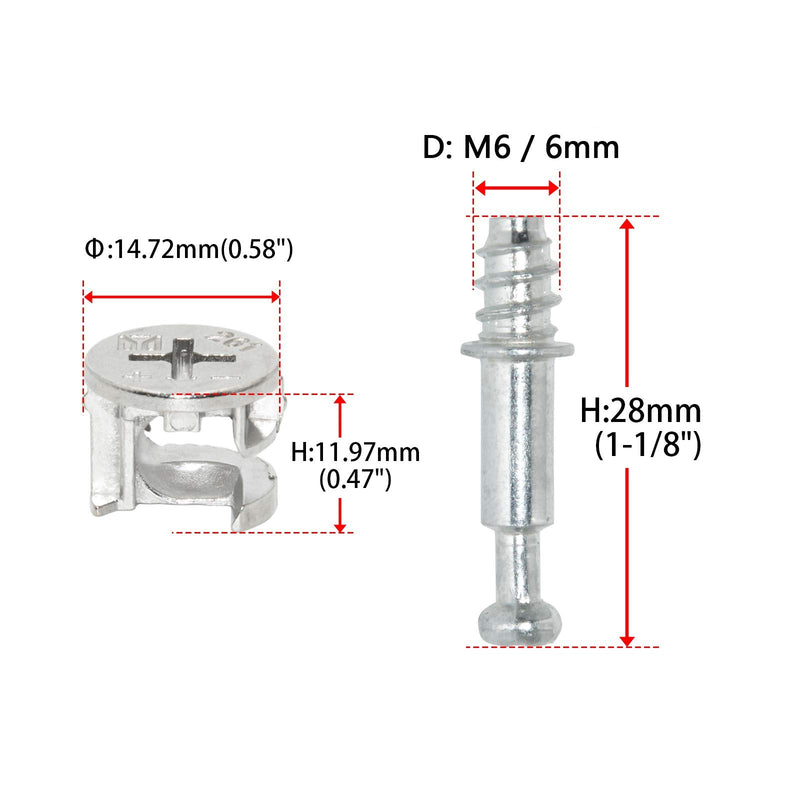 Flyshop Self-Tapping Furniture Cabinet Connector #261, 10 Sets | 15 x 12mm Cam Lock, M6 Threaded, 28mm Length Dowel, Connecting Fittings Connecting Fittings(Self-tapping)