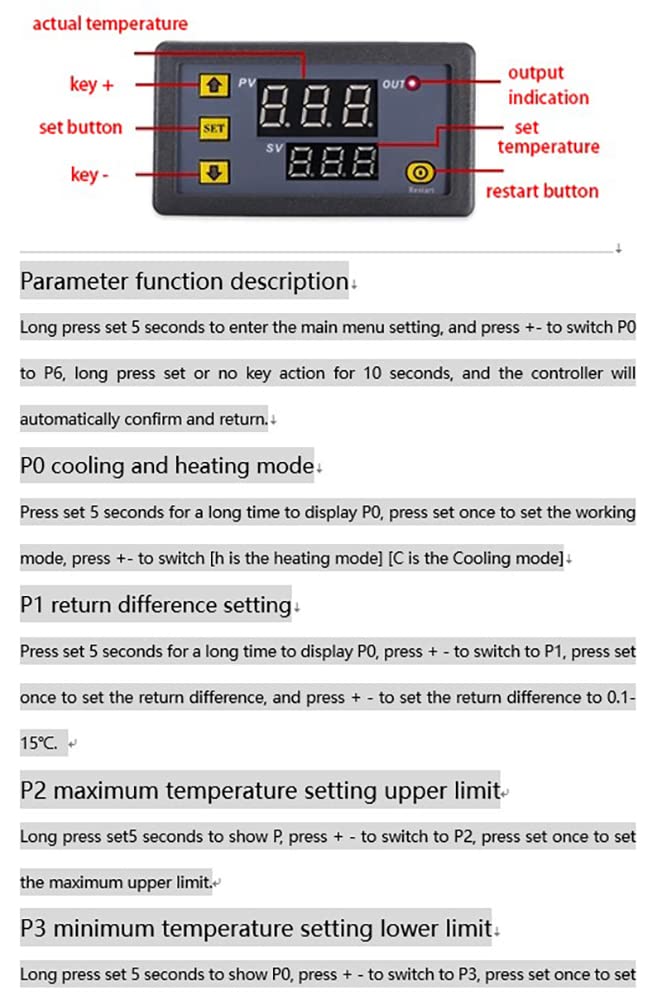 W3230 Digital LED Temperature Controller Module Digital Thermostat Switch with Waterproof Probe Programmable Heating Cooling Electronic Thermostat Range from -50℃ to 120℃ (110V 10A ) (2 Pieces) AC 110V