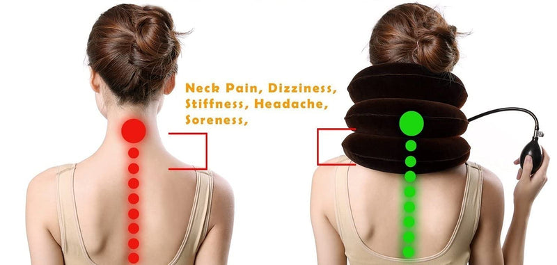 Inflatable Cervical Neck Traction Air Inflatable Pillow Neck Head Stretcher Pain Relief Collar (for Adults, Brown) For Adults