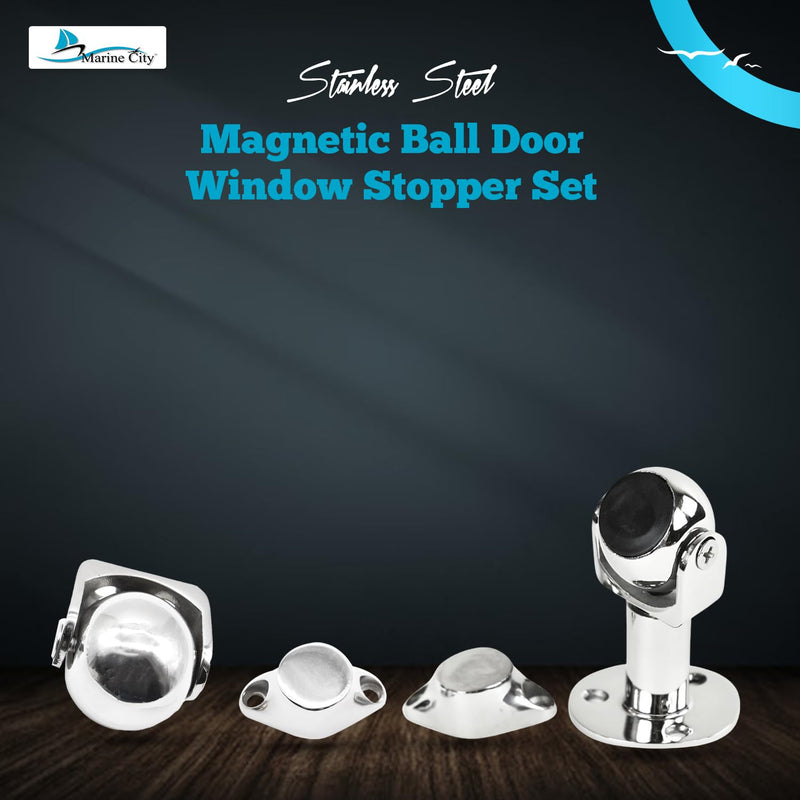 Marine City Magnetic Ball Door Window Stopper Set, 316 Stainless Steel, Corrosion-Resistant, Holds 4kg, Extendable 73mm-100mm, Ideal for Boats, Yachts, Ships