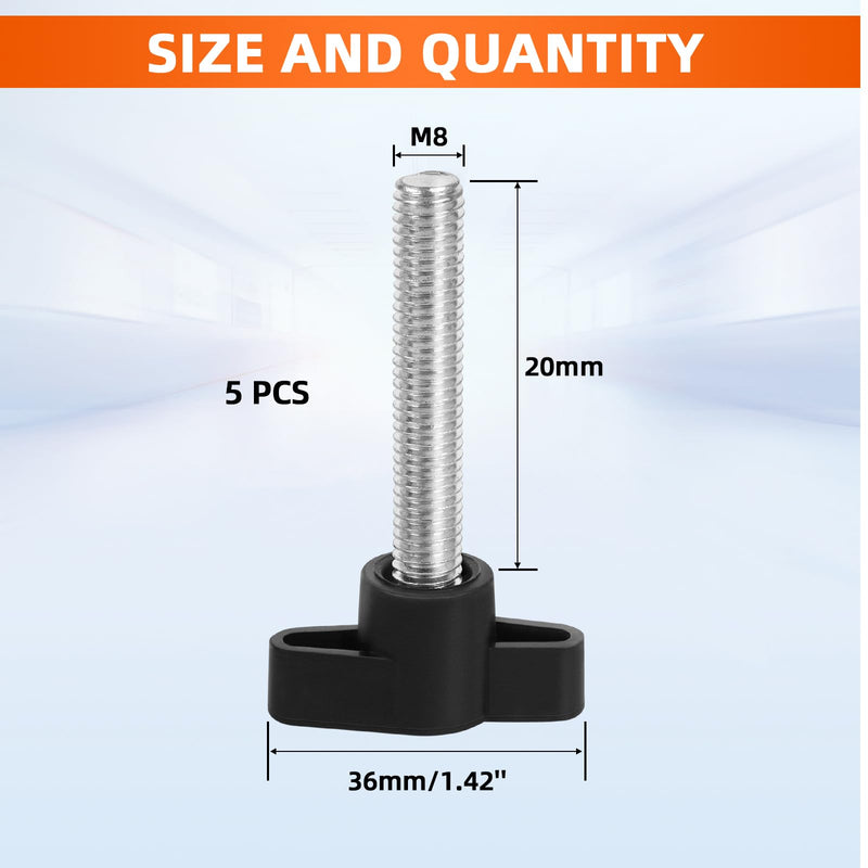 M8 x 20mm Z Type Handle Thumb Screws Plastic Head Mechanical Handle Bolts T-Shaped Wing Adjustable Knobs Carbon Steel, 5 PCS M8 x 20mm