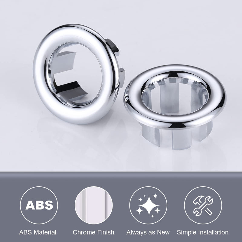 2 Pack Sink Overflow Ring, ARCORA Bathroom Kitchen Sink Basin Trim Overflow Cover Hole Insert Cap Chrome Chrome-2 Pack