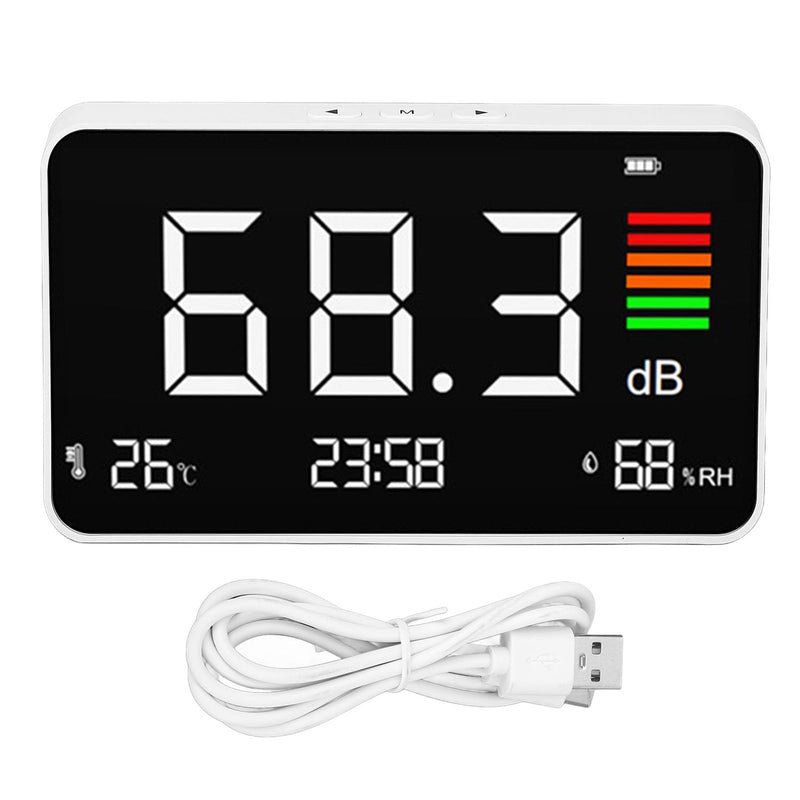 3 in 1 Decibel Meter Sound Level Meter 30-130 dBA with LED Display Temperature and Humidity Detector for Classroom Studio Home