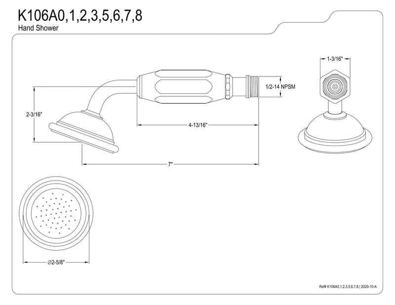 Kingston Brass K106A0 Victorian Hand Shower Head, Matte Black 6.88 x 2.56 x 2.25