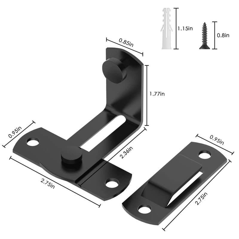 90 Degree Flip Barn Door Lock, Protect Privacy - Security Hook Gate Latch for Barn, Garden, Bathroom, Outdoor, Garage, Window, Sliding Door, Black 1 black