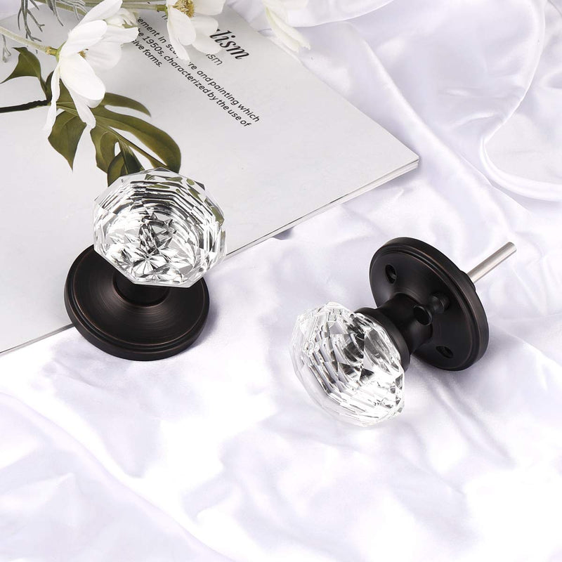 Gobrico Crystal Bed/Bath Door Knob,Oil Rubbed Bronze Diamond Lockset for Closet Interior Doors,Glass Diamond Door Handle and Pull,1Pack Privacy Oil Rubbed Bronze 1