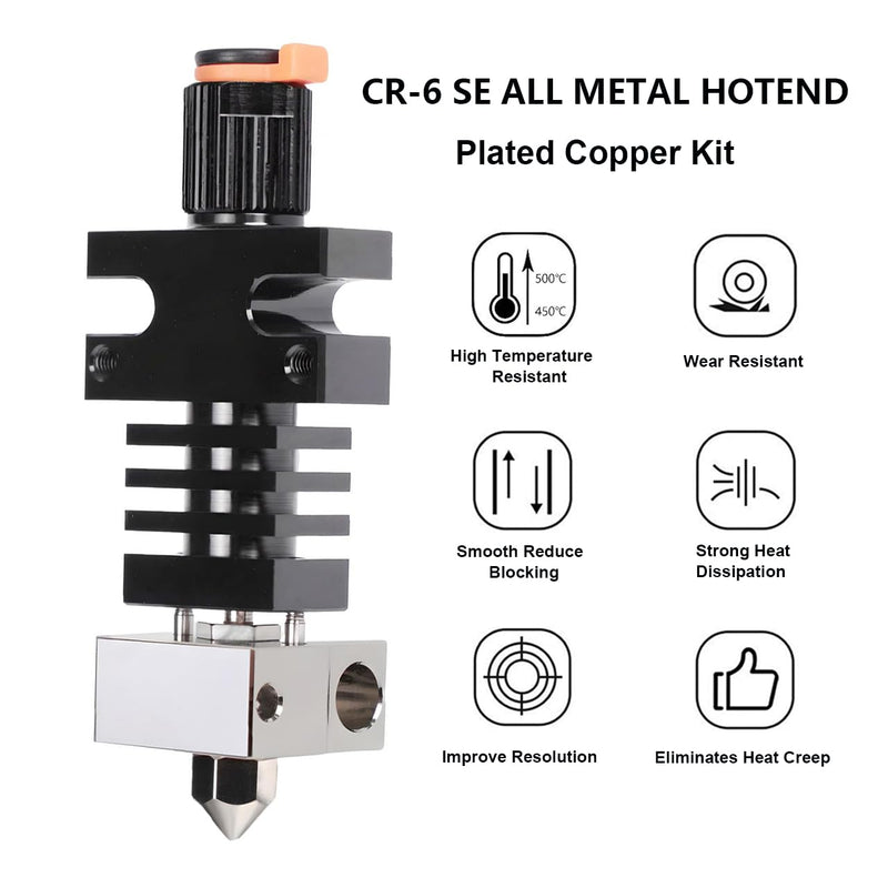 CR-6 SE All Metal Plated Copper Hotend Kit for CR6 SE,CR-6 SE MAX 3D Printer Hotend,Upgrade Bi-Metal Heatbreak,500℃ High Temperature Plated Copper Heater Block,Nozzle 0.4mm. Plated Copper Kit