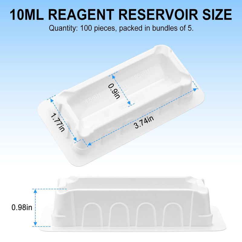 4E's USA 100 Pieces 10mL Reagent Reservoir, V-Bottom Low Dead Volume & Angled Flow Design for 8-Channel Pipettes, Dual-Sided Graduations, Anti-Stick Stacking for Laboratory Use