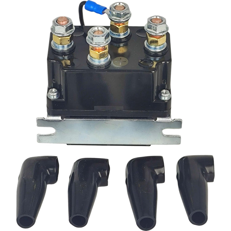 12V 250A Winch Solenoid Relay Contactor for 3000-5000lbs ATV UTV SUV Truck Boat 4x4 Vehicle 4WD Dump Trailer Plow Control Reversing Recovery Switch Motor w/Mount Bracket Jumper 2-Wire Motor M6 250A Relay