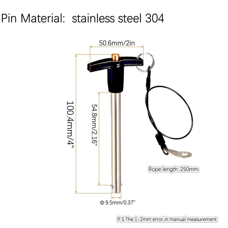 T Handle Lock Pins Stainless Steel 304 Push-Button Quick Release Pin, Pin Dia 3/8in(9.5MM). Clamping Length 54.8mm(2.16in) with Lanyard Cable (2) 2