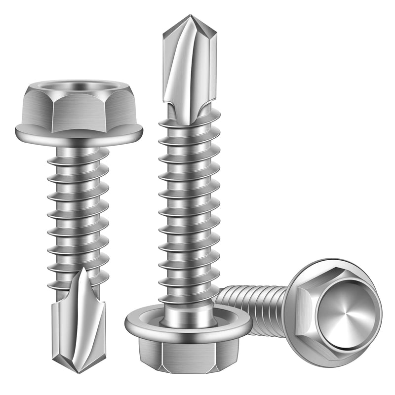 #14 x 4" (3/4" to 4" Available) Hex Washer Head Self Drilling Sheet Metal Screws with Drill Point, Stainless Steel 410, 20 PCS #14 x 4"