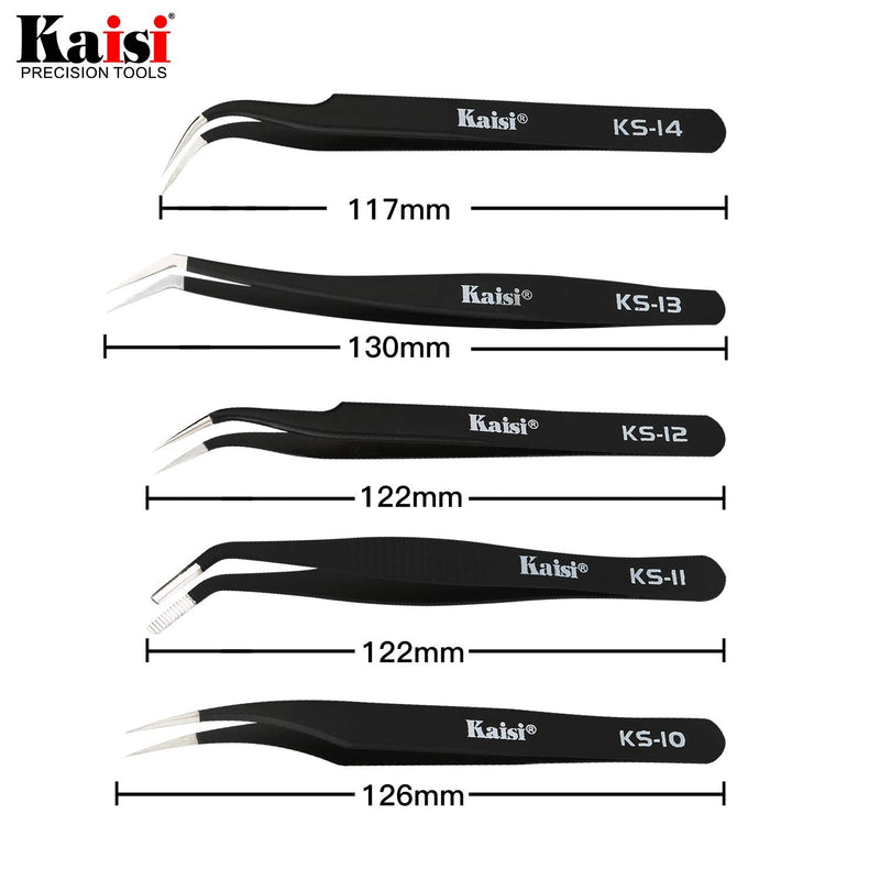 Kaisi 14 PCS Precision Tweezers Set, ESD Tweezer Set, Anti-Static Stainless Steel Tweezers Set for Craft, Jewelry, Electronics, Laboratory Work