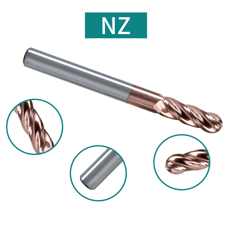 NZtools 4 Flute 1/16" Ball Nose Carbide Milling Head, 4 Flute CNC End Mill, AlTiN/TiAIN Coated Spiral Upcut Milling Cutter Tool HRC55 Microcrystalline for Alloy Steel Hardened Steel 1/16 inch 5