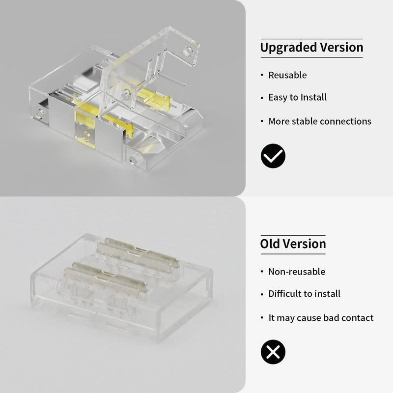 PAUTIX 10mm Connectors for CCT COB LED Strip Light 3 Pin Solderless Terminal Extension Connection Kit,4pcs Dual End Extension Connectors,2pcs Strip to DC Plug Extension Wire,4pcs Gapless Connectors Connector Kit