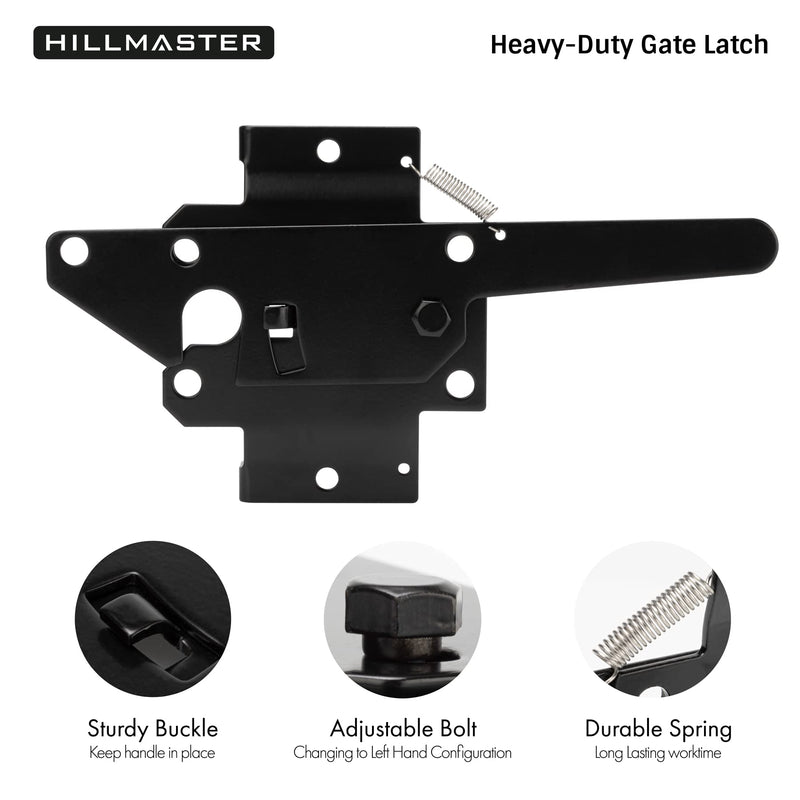 Heavy Duty Self-Locking Gate Latch for Wooden Fence, Post Mount Automatic Gate Lock Gravity Door Latch Hardware for Secure Pool, Outdoor Garden, Metal Gates Vinyl Fences, Black Finish