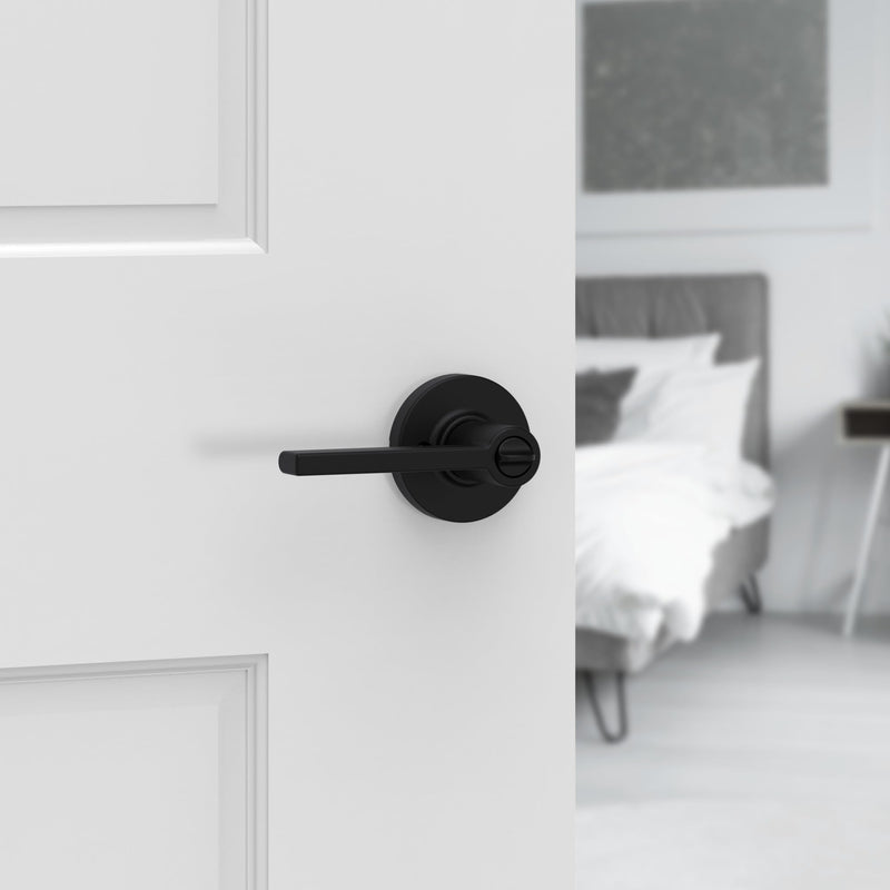 Kwikset Casey Interior Privacy Round Door Handle with Lock, Door Lever for Bathroom and Bedroom, Satin Nickel Reversible Keyless Turn Lock, with Microban Protection 1 Pack