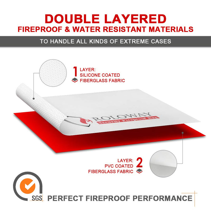 ROLOWAY Fireproof Document & Money Bags, Large Fireproof & Water Resistant Bag (15 x 12 x 5 inches), Fireproof Folder Safe Bag for Cash, Valuables & Passport, with Silicone Coating & Zipper Closure Large + Small Silver without Reflective Strip