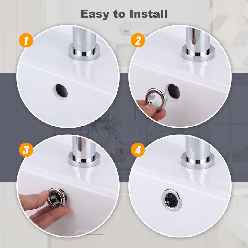 2 Pack Sink Overflow Ring, ARCORA Bathroom Kitchen Sink Basin Trim Overflow Cover Hole Insert Cap Chrome Chrome-2 Pack