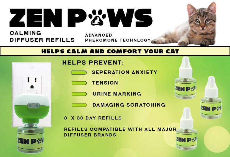 Zenpaws Kit - No Scent - 1 Diffuser + 5 Diffuser Cat Relaxant Refills + - Compatibility : Refills fit and are Compatible with All Major Brand diffusers. Comfort Zone, ThunderEase, Relaxivet and Others Difusser + 5 Bottles