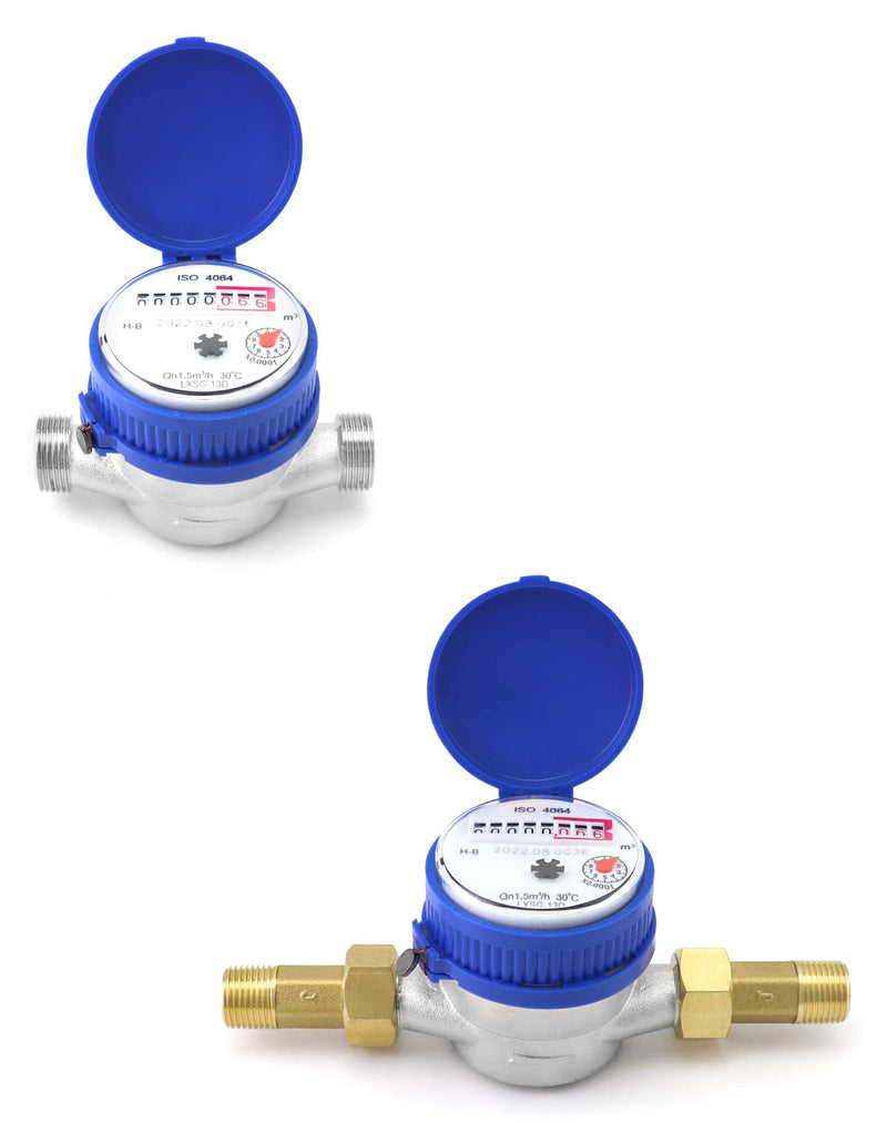 QWORK Water Meter, 1/2" NPT 304 Stainless Steel Cold Water Flow Meter with Pulse Output, for Garden and Home Use, Includes 2 pcs 1/2"NPT Thread Adapter 1 Pack - NewNest Australia