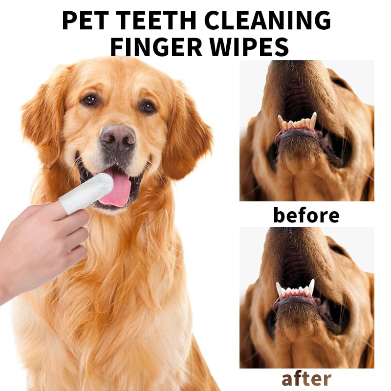 Pet Teeth Cleaning Finger Wipes, Dog Cat Dental Wipes, Unscented, with Tea Polyphenol,No-Rinse Dog Finger Toothbrush, Clean Tartar & Prevent Bad Breath, 50pcs