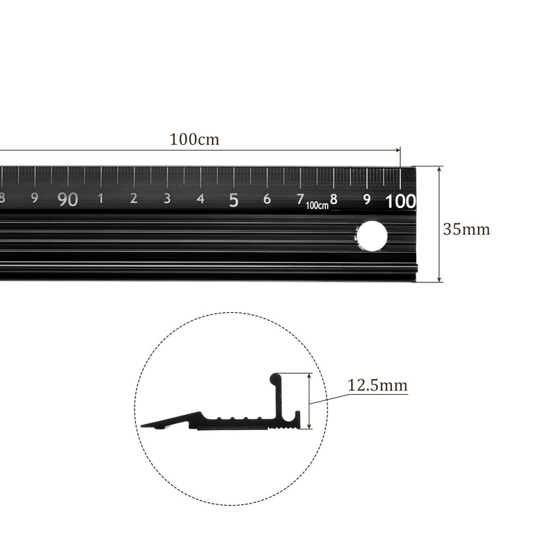 Raised Grip Metal Ruler - [100cm ] Aluminum Alloy Precise Measurement Cutting Straight Protective Ruler Ruler Black for Office Measure Cut Drawing Use, 1mm Precision 100cm