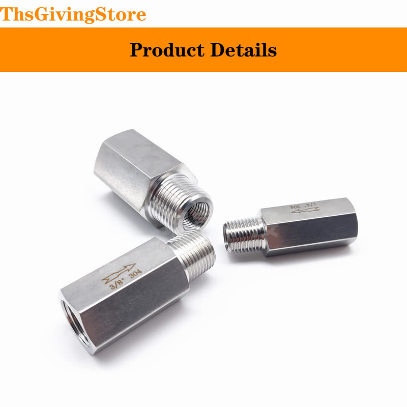 1/4 Inch NPT Female to Male Thread 304 Stainless Steel Check Valve One Way Non-Return Valve for Water Oil Gas Check Valve 1PCS Inner to Outer