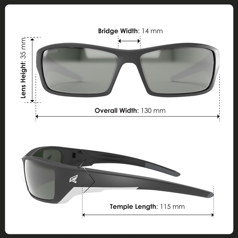 EDGE Reclus Black Safety Glasses, High Impact Rated Z87.1+ Tested, Non-Slip Protective Eyewear, Lightweight Sunglasses Polarized G-15 Silver Mirror