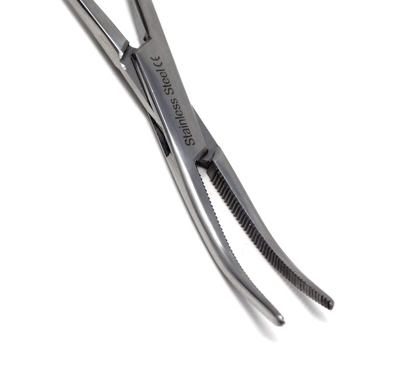 Dog Pet Ear/Nose Hair Puller Grooming Hemostat Locking Forceps Curved Pliers, 5.5" (14cm) Full Serrated Clamps Stainless Steel (Silver) Silver