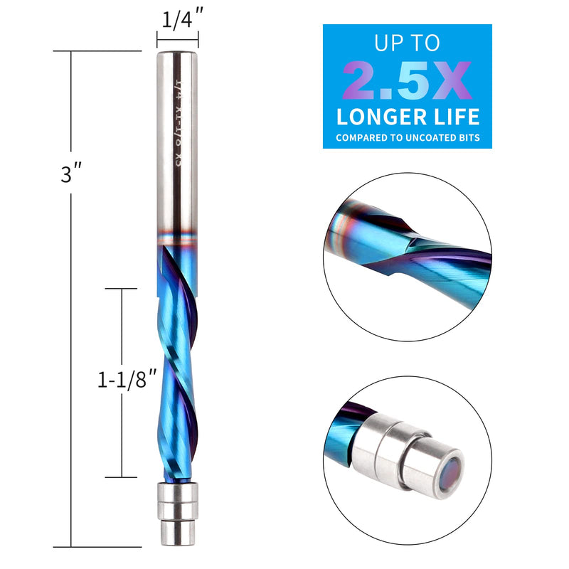 Downcut Spiral Flush Trim Router Bit, 1/4 Inch Shank Solid Carbide Flush Trim Router Bits Spiral with Nano Coated by EANOSIC (1/4" Shank Down-Cut) DOWN CUT
