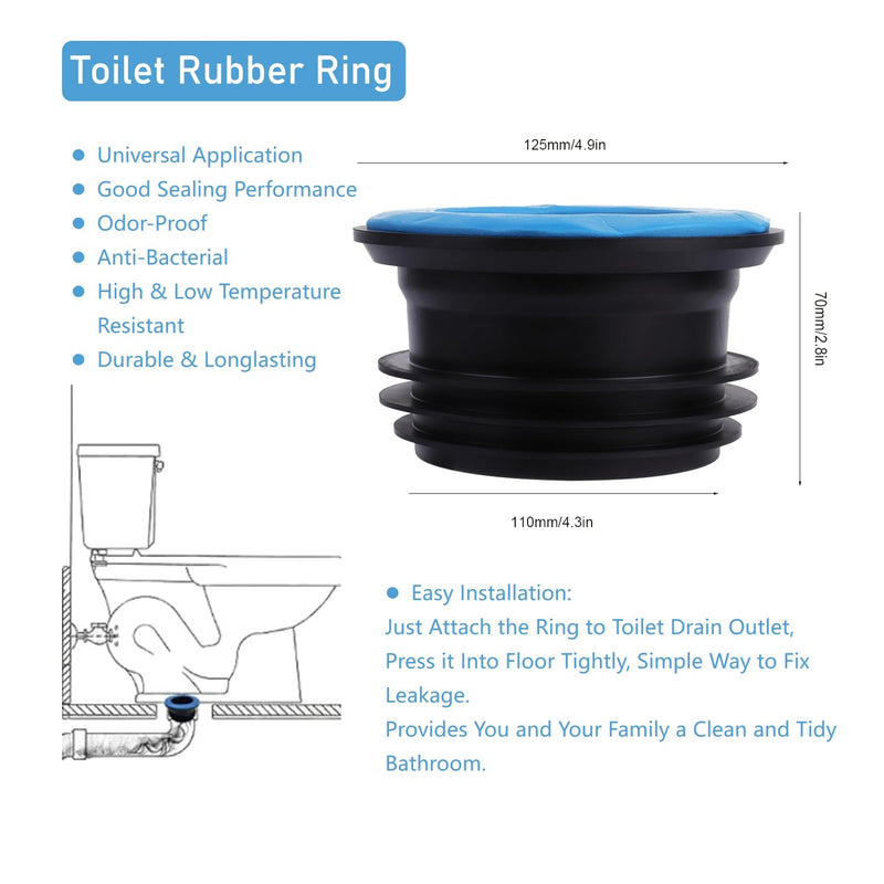Toilet Rubber Ring, Leak Proof Rubber Toilet Bowl Gasket Durable Toilet Seal Ring for Toilet for Drain Pipe Sealing Suitable for 3" To 4"Outlet