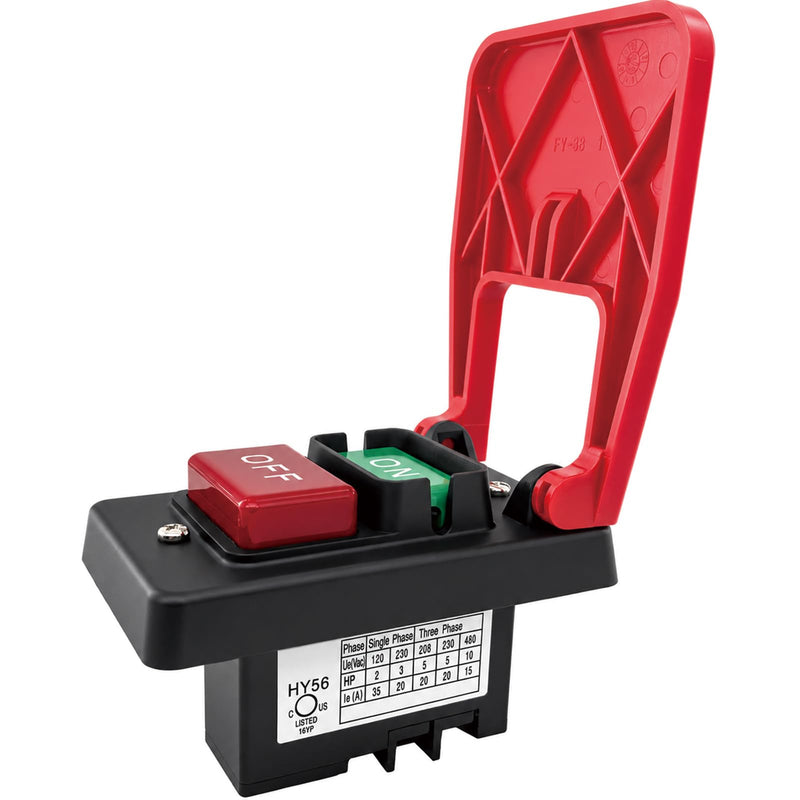 HY56 Universal 120V/230V Single-Phase Emergency Stop Switch for Woodworking Machinery & Industrial Equipment - 2-Pole Electromagnetic Motor Control (Compatible with KEDU HY56 Model)