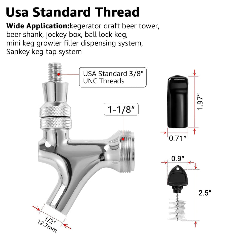 Beer Faucet Beer Tap for Kegs Kegerator Draft Beer Tower, Classic & Standard American Beer Faucet with Beer Tap Plug (Stainless Steel Core & Brass Body) Chrome Stainless Steel Core & Brass Body