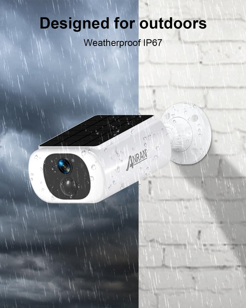 ANRAN 5MP Solar Security Camera Outdoor, Wireless Battery Powered WiFi Camera for Home Surveillance with Buit-in Solar Panel, Color Night Vision, 2-Way Audio, Siren Alarm, Works with Alexa, C3 Max 5MP-White