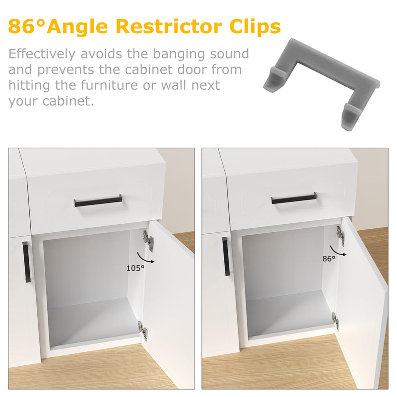 Furniware 30 Pack Cabinet Door Angle Restriction, 86 Degree Angle Restriction Hinge Clip for Soft Close Cabinet Hinges, Hinge Opening Angle Restrictor Clip, Nylon 86° Restrictor Clips