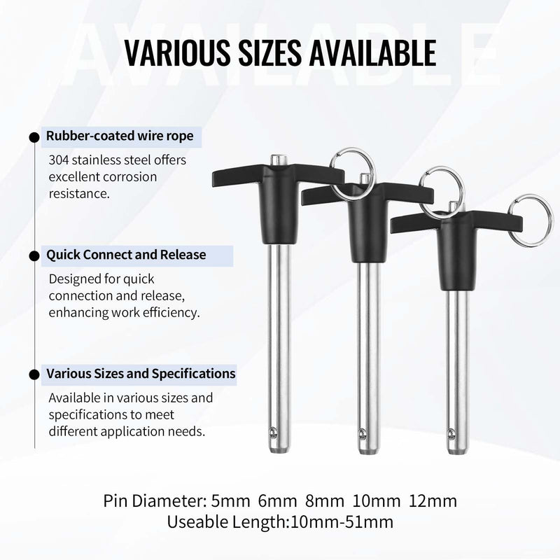 T Handle Quick Release Pin 5/16 Inch Diameter,304 Stainless Steel Ball Locking Pin with Push Button Lanyard Usable Length 2.36"(8mm x 60mm) 8mm-60mm 1