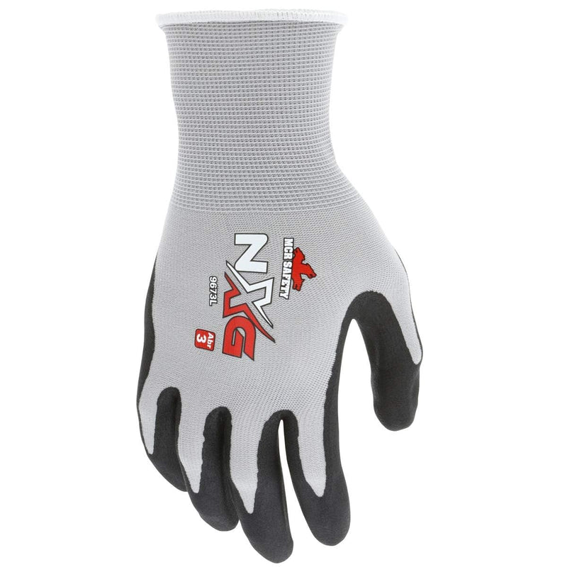 MCR Safety 9673 NXG 13 Gauge Gray Nylon Black Nitrile Foam Coated Palm, Work Gloves (12 Pair) (XL)
