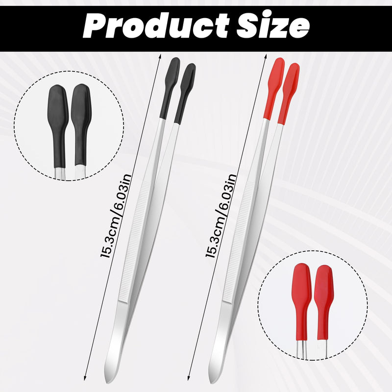 2 PCS PVC Coated Flat Tipped Tweezers, Non Marring Flat Tip Tweezers Stainless Steel Pincettes Non-Slip Forceps for Stamps Coins Crafts Beads Jewelry Making Tweezer Tools