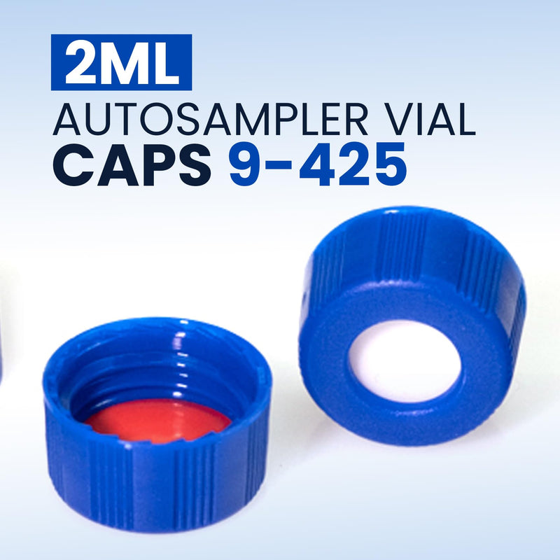 ALWSCI 200PCS 9mm HPLC 2ml Autosampler Vial Caps Blue 9-425 Ribbed Screw Caps with Red PTFE&White Silicone Septa 9mm Red PTFE&White Silicone Liner