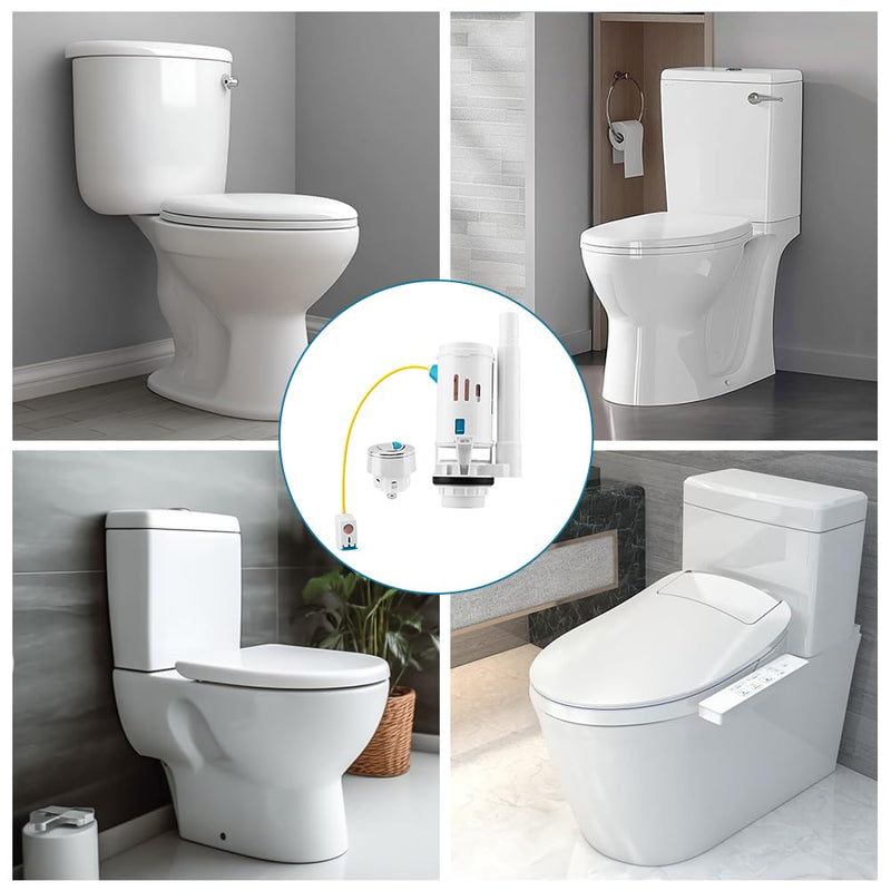 Toilet Dual Flush Valve with Push Button, Toilet Flush System Replacement Adjustable Universal 2" Outlet 280mm Cable Cistern Flush Replacement HK064