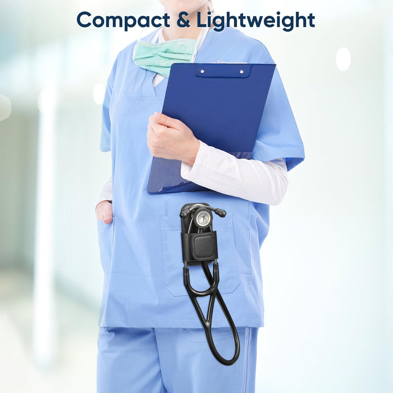 Stethoscope Holder Clip, PU Leather Stethoscope Hip Holder Lightweight Portable Holster for Physicians, Nurses, EMT, Medical Nursing Students, for 3M Littmann & Most Stethoscope, Black
