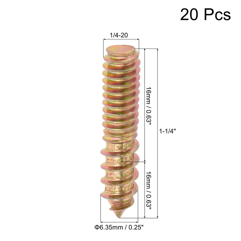 uxcell 1/4-20 x 1-1/4" Hanger Bolts Double Head Dowel Screw for Wood Furniture 20pcs 1/4-20 x 1-1/4" 20