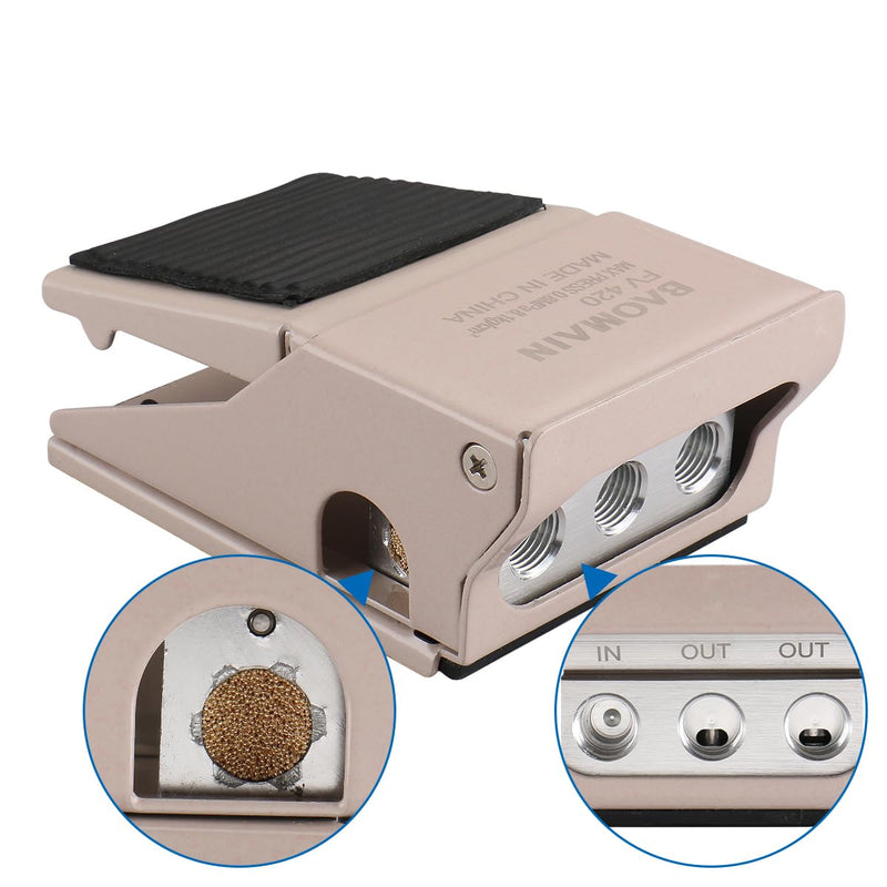 Baomain Pneumatic Foot Pedal Valve FV-420 Momentary 4 Way 2 Position 1/4"PT Threaded Nonslip Rubber