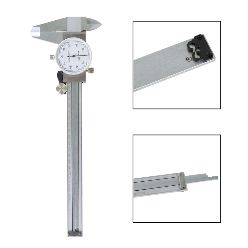 6 inch Dial Caliper Imperial Stainless Steel Shockproof Measuring Measurement 4-Way Dial Caliper 0.001" with Plastic Case