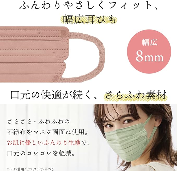Iris Ohyama PN-BFC54MPB Non-woven Fabric Pleated Mask, 54 Pieces, Regular Size, Small Face, Beautiful Fit Mask, Blood Mask, Cheek Mask, Color Mask, Stylish, Does Not Hurt Ears, Pink Beige - NewNest Australia
