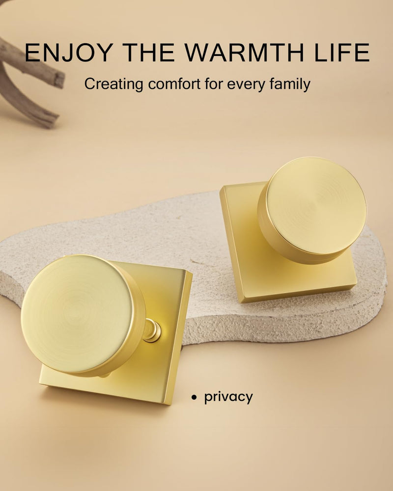 Haidms Gold Door Knob Interior, Heavy Duty Privacy Door Knob Zinc Alloy, Brushed Gold Interior Door Knobs for Bedroom Bathroom(1 Pack)