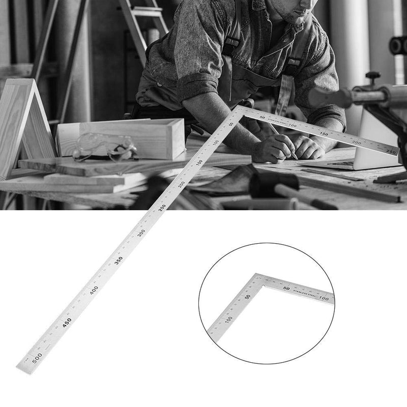 Oumefar Metal Square Ruler Double-Scale Protractor Angle Ruler L-Shaped Framing Square Ruler Stainless Steel Angle Measuring Tool(500mm*250mm)